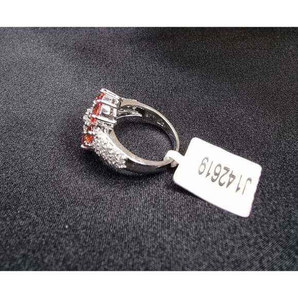 Sterling Silver 925 Red Ruby Floral Cluster Ring With White Accents Size 6.5 - Picture 2 of 5